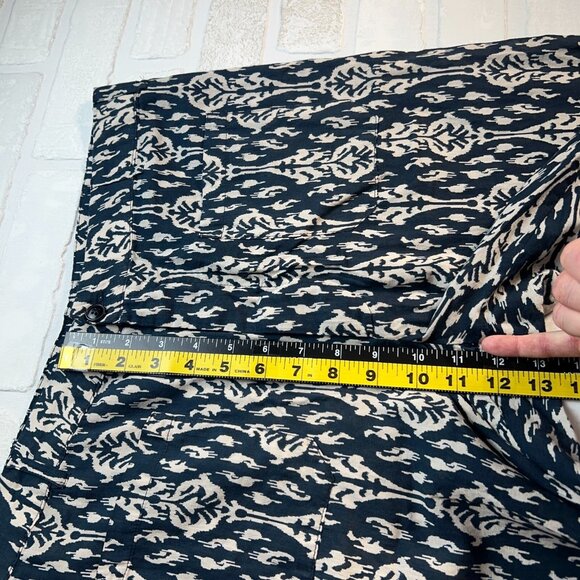 Zara Pants Womens Large Blue Off White Print Straight Leg Button Fly Lightweight - Picture 3 of 16